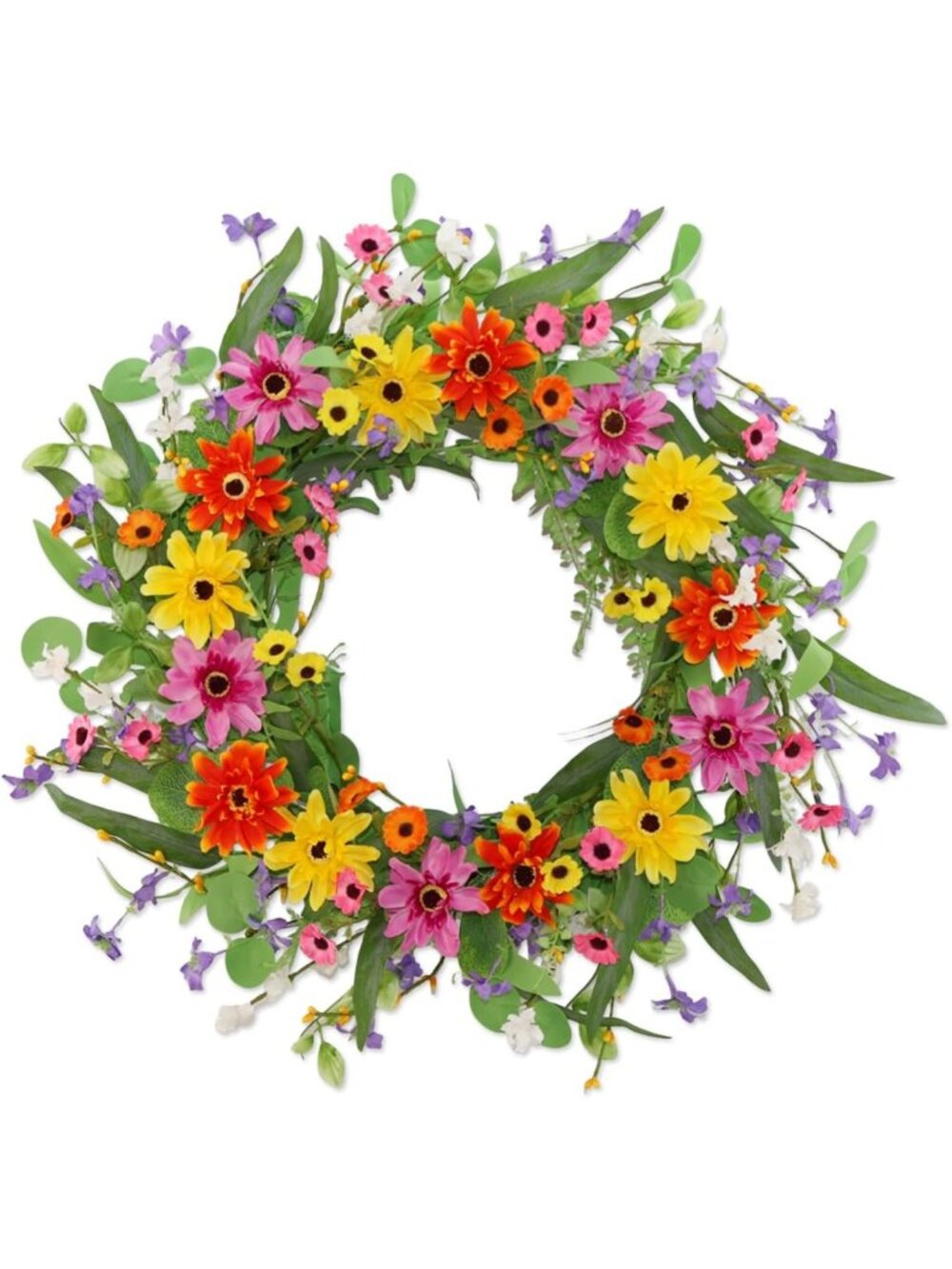 22 Inch Spring Summer Floral Wreath with Daisy, Eucalyptus & Ferns for Home